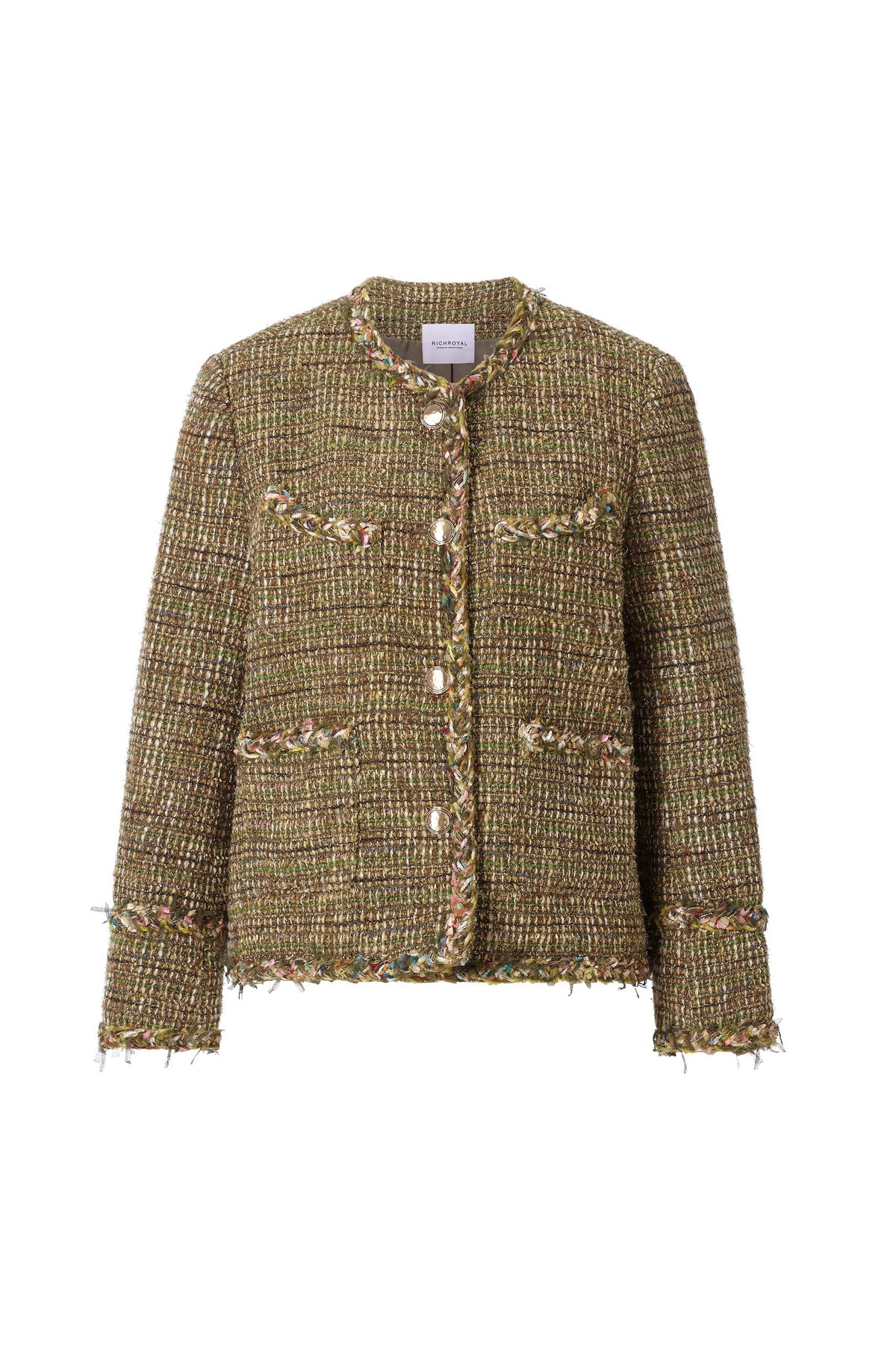 RICHROYAL Loose Fit Bouclé Jacke in Golden Moss