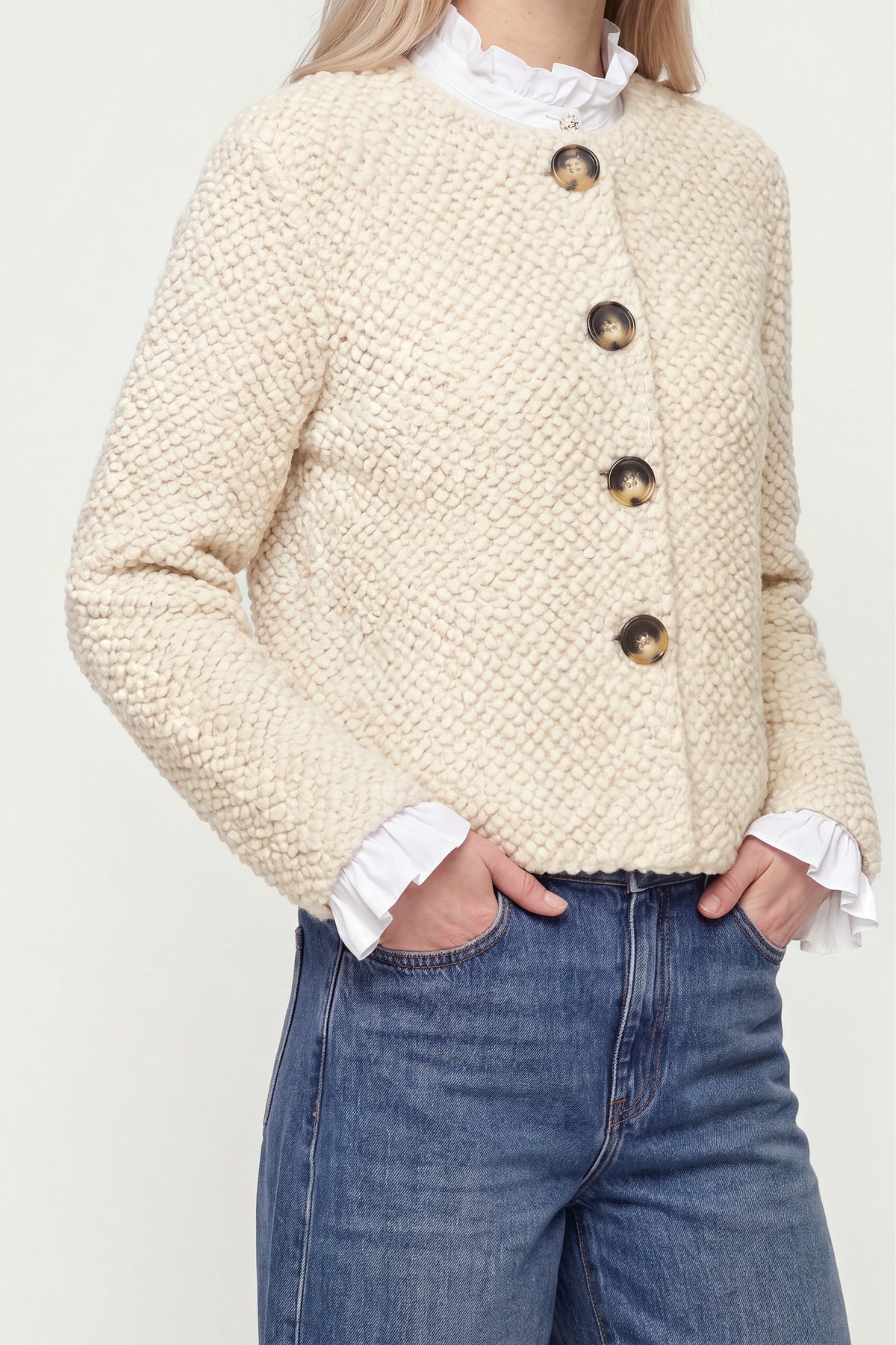 RICHROYAL Fellimitat-Jacke mit Rundhalsausschnitt in Caffe Latte