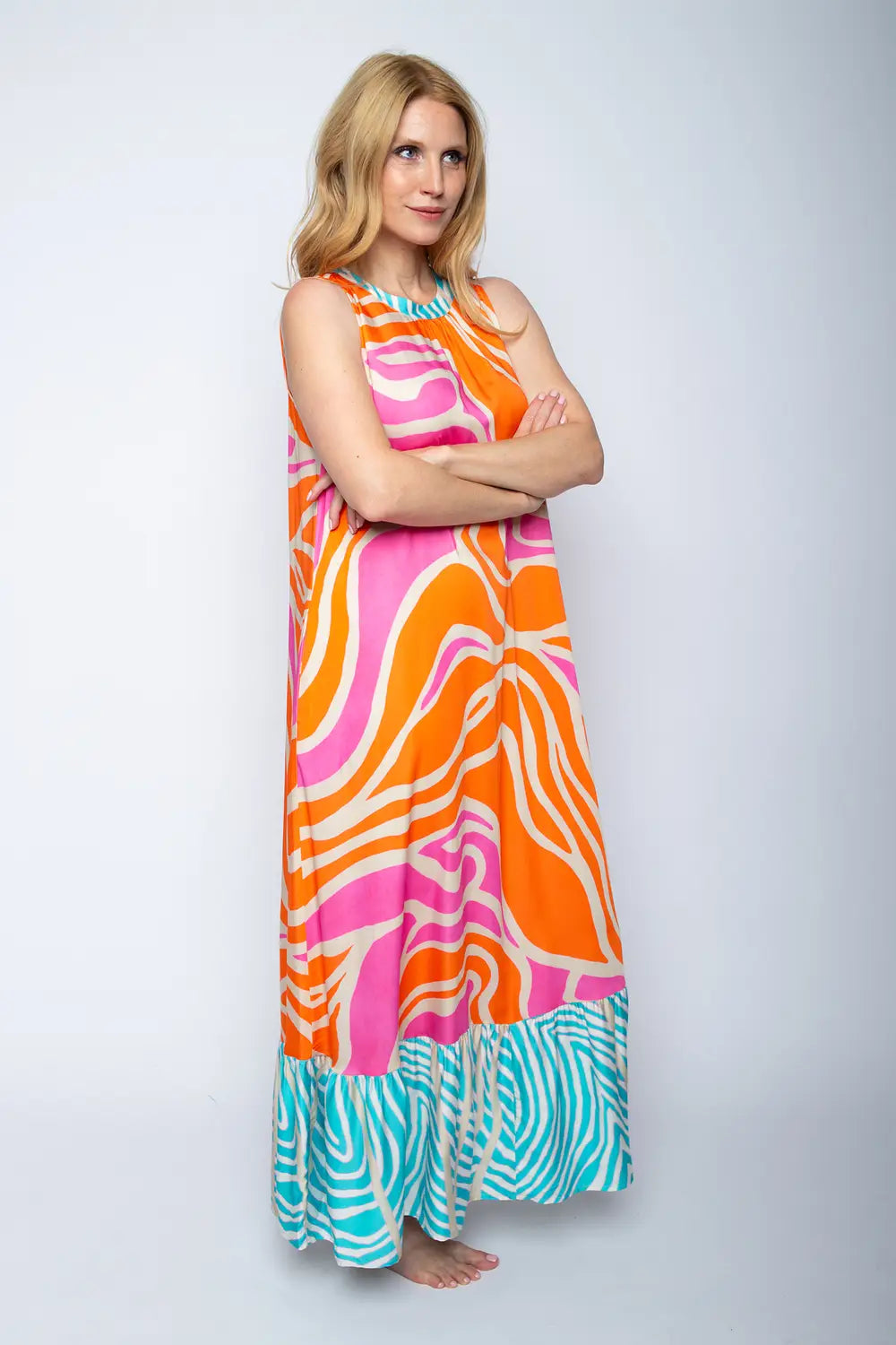 Emily Van Den Bergh Kleid Orange Pink Border