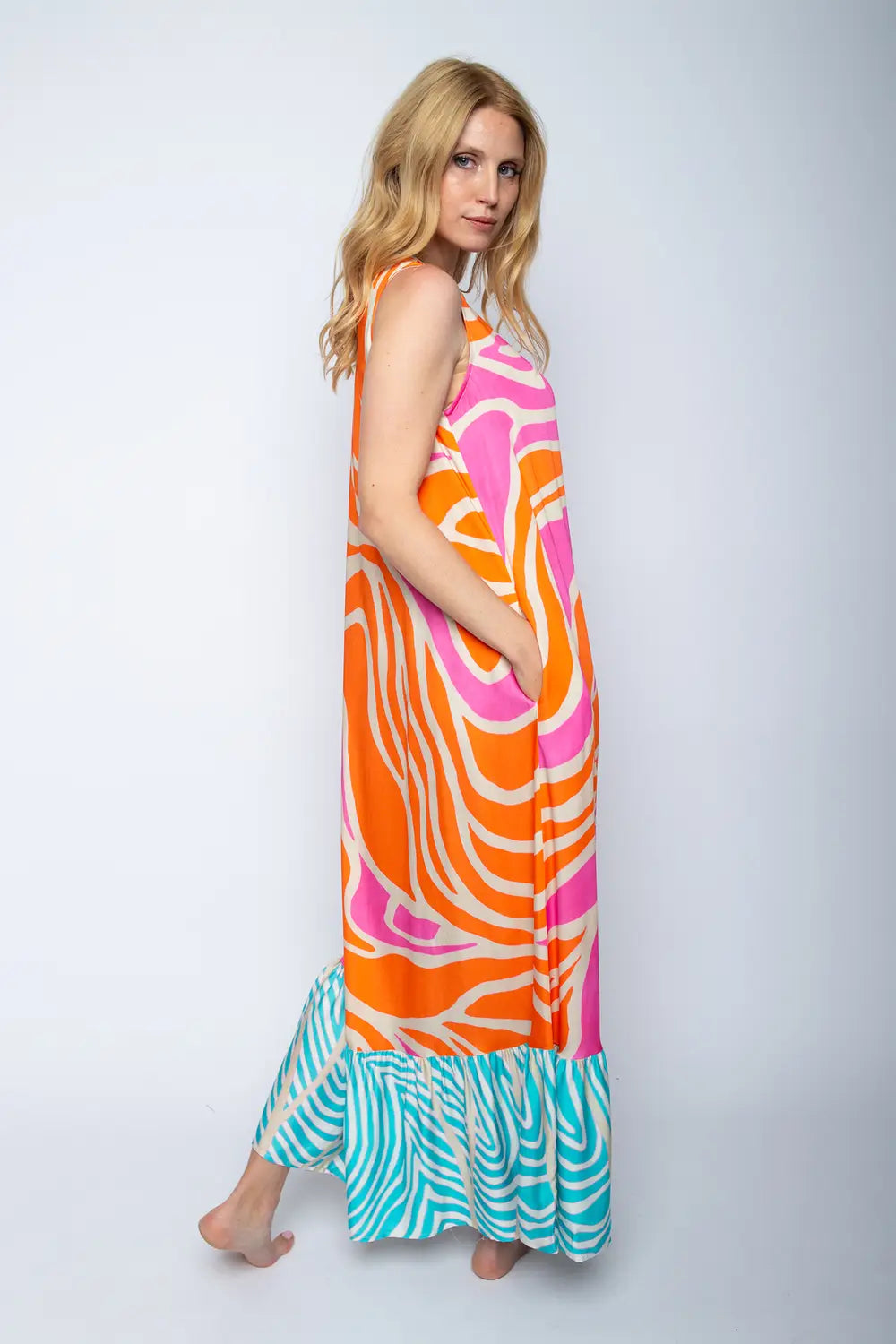 Emily Van Den Bergh Kleid Orange Pink Border