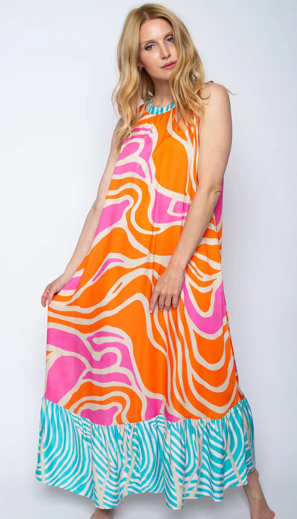 Emily Van Den Bergh Kleid Orange Pink Border