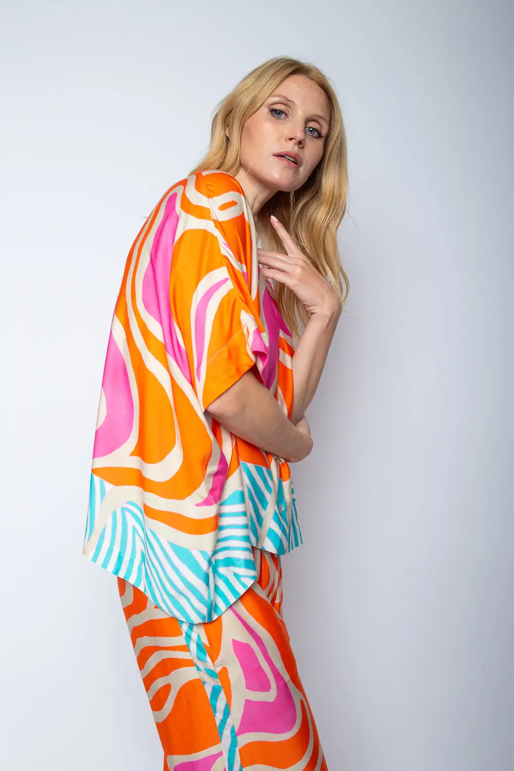 Emily Van Den Bergh Bluse Orange Pink Border