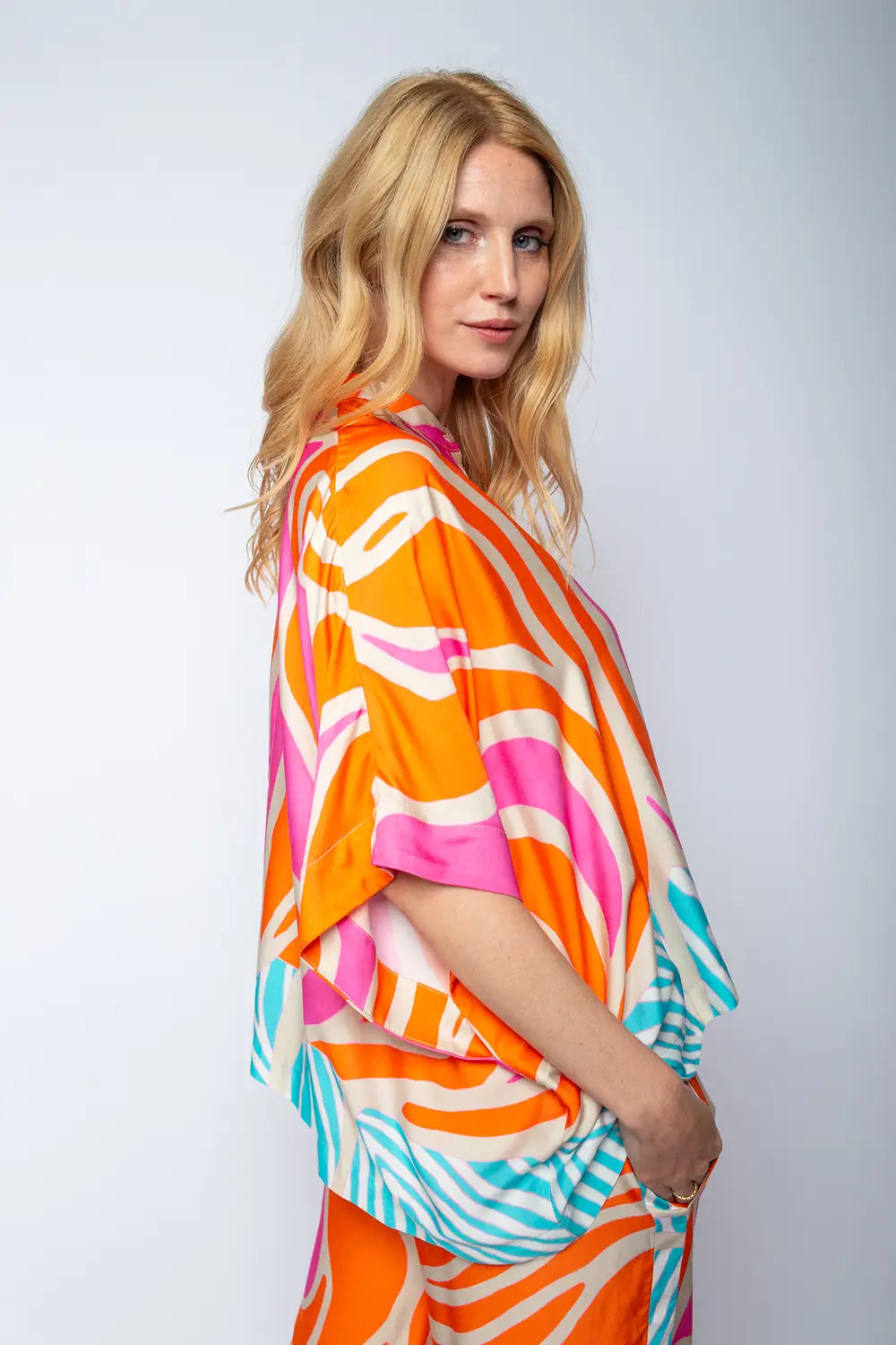 Emily Van Den Bergh Bluse Orange Pink Border