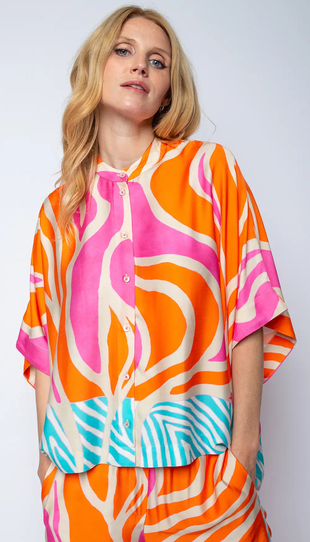 Emily Van Den Bergh Bluse Orange Pink Border