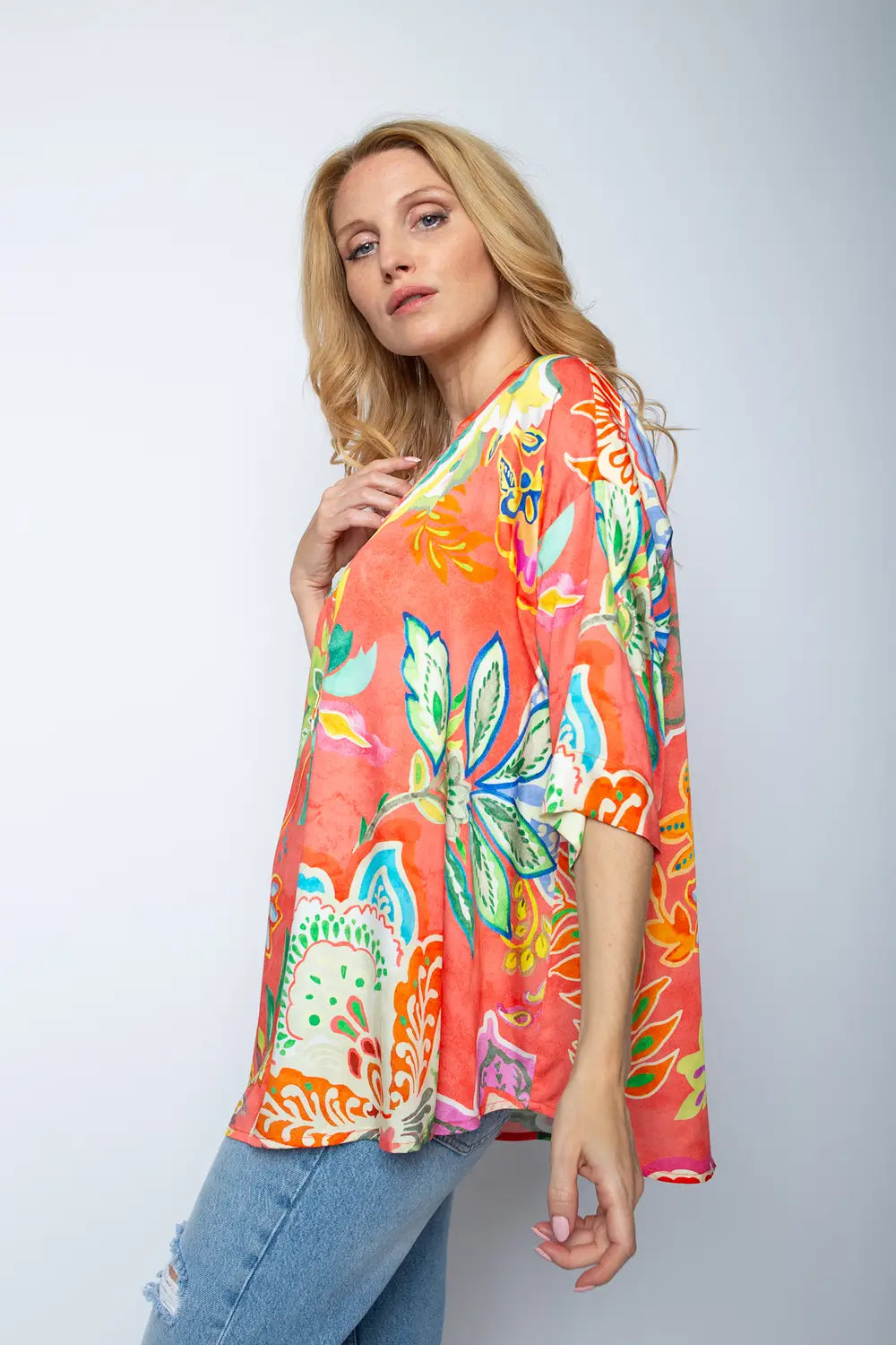 Emily Van Den Bergh Blusenshirt Coral Multi Flowers