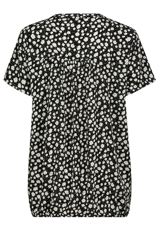 Authentic Style Rundhals Bluse V-Ausschnitt Black