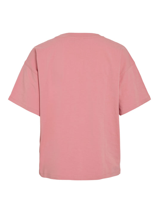Vila T-Shirt VINORANI PATCH O-NECK S/S T-SHIRT - Mauveglow EMB SNOW WHITE