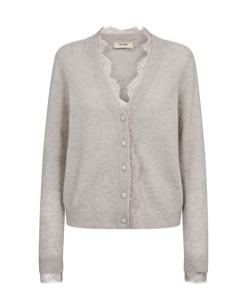 Mos Mosh Strickjacke Helmi Spitzenoptik Taubengrau
