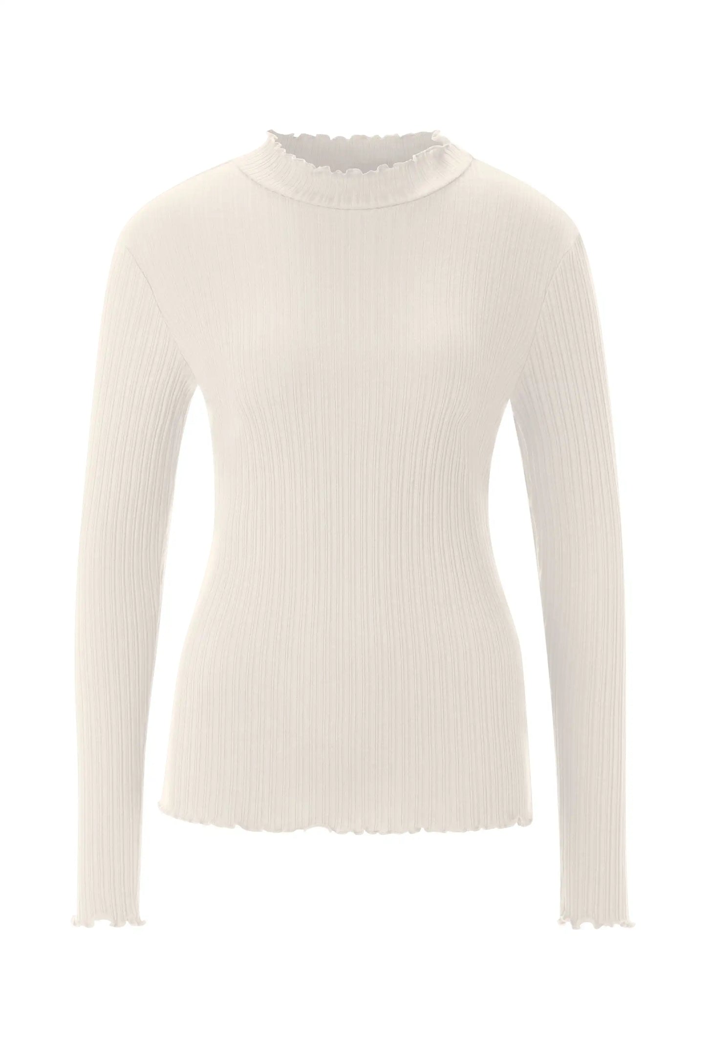 Rich and Royal Organic Rib Longsleeve Ruffle in der Farbe Pearl White
