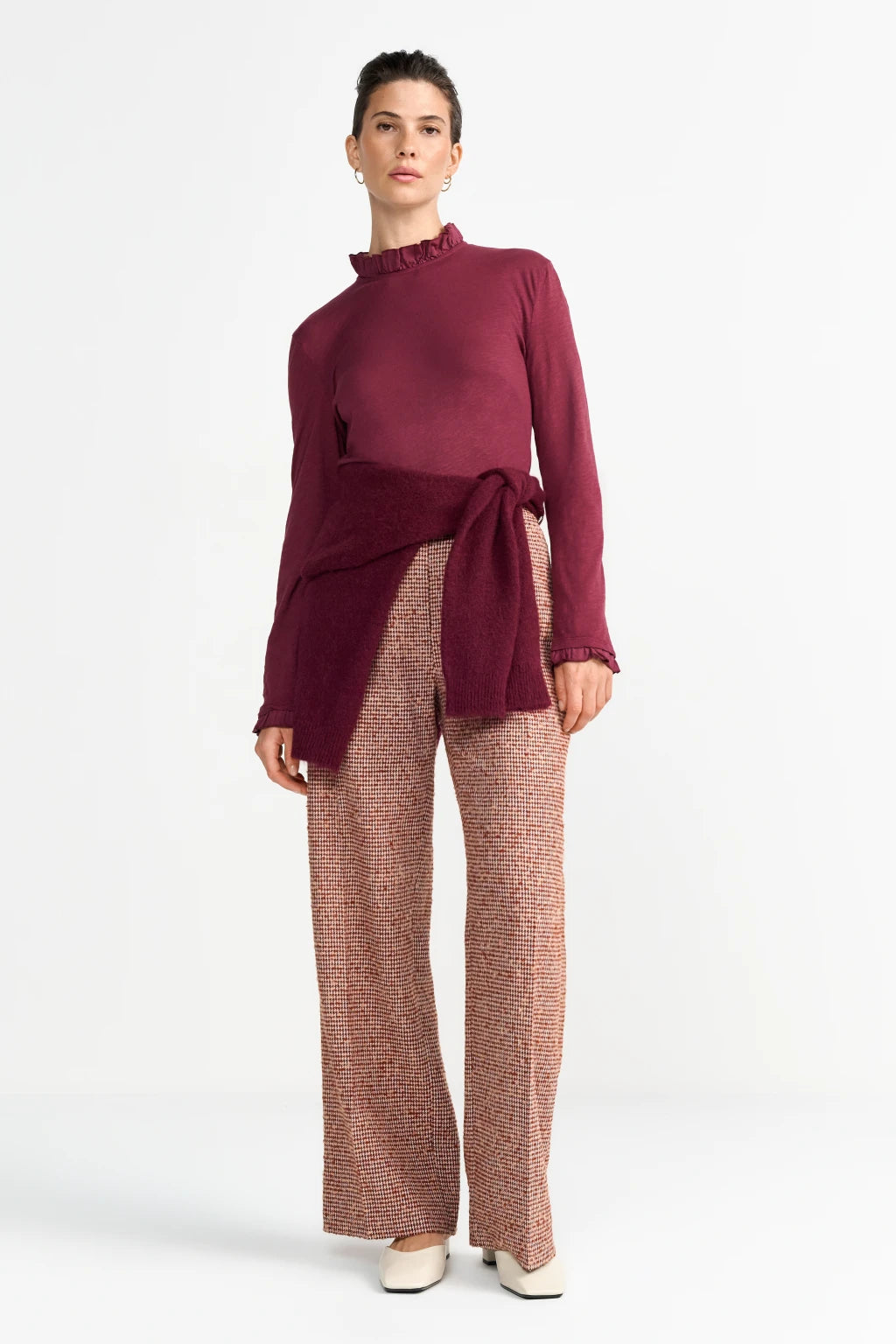 Rich & Royal Slub Frill Longsleeve Ruby Glow