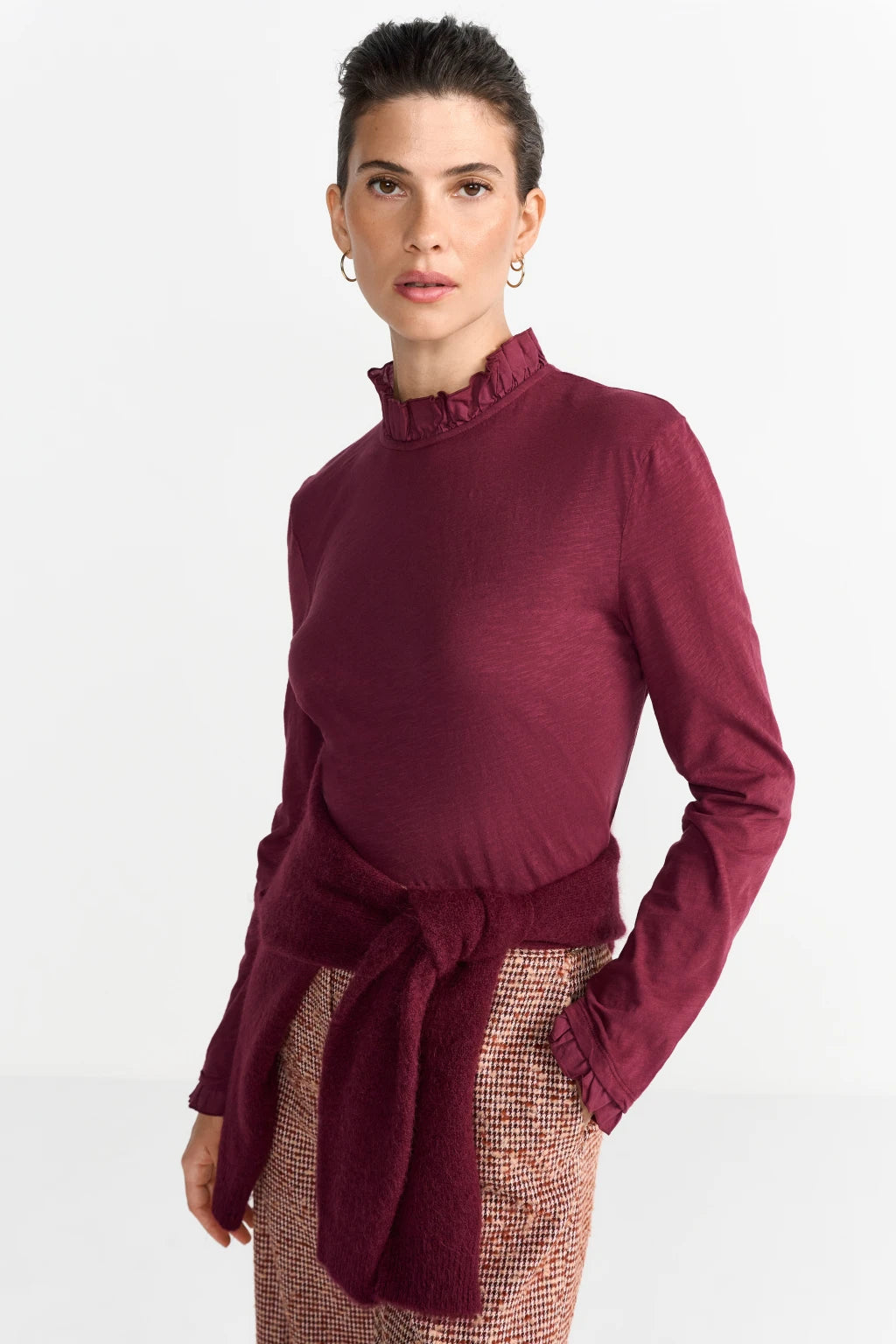 Rich & Royal Slub Frill Longsleeve Ruby Glow