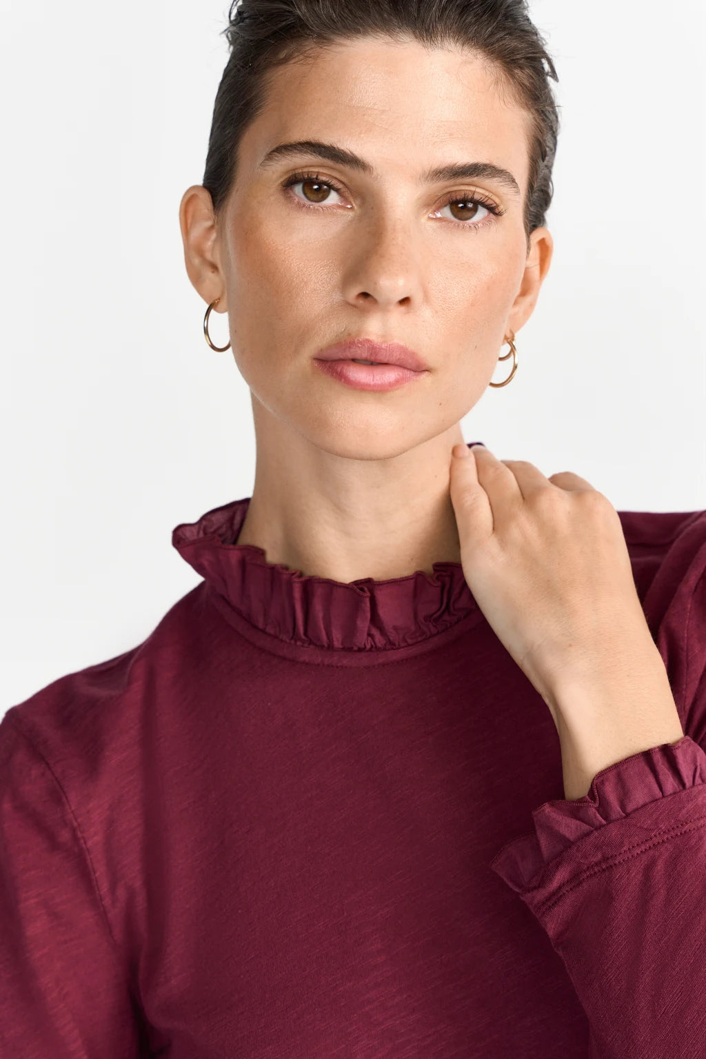 Rich & Royal Slub Frill Longsleeve Ruby Glow