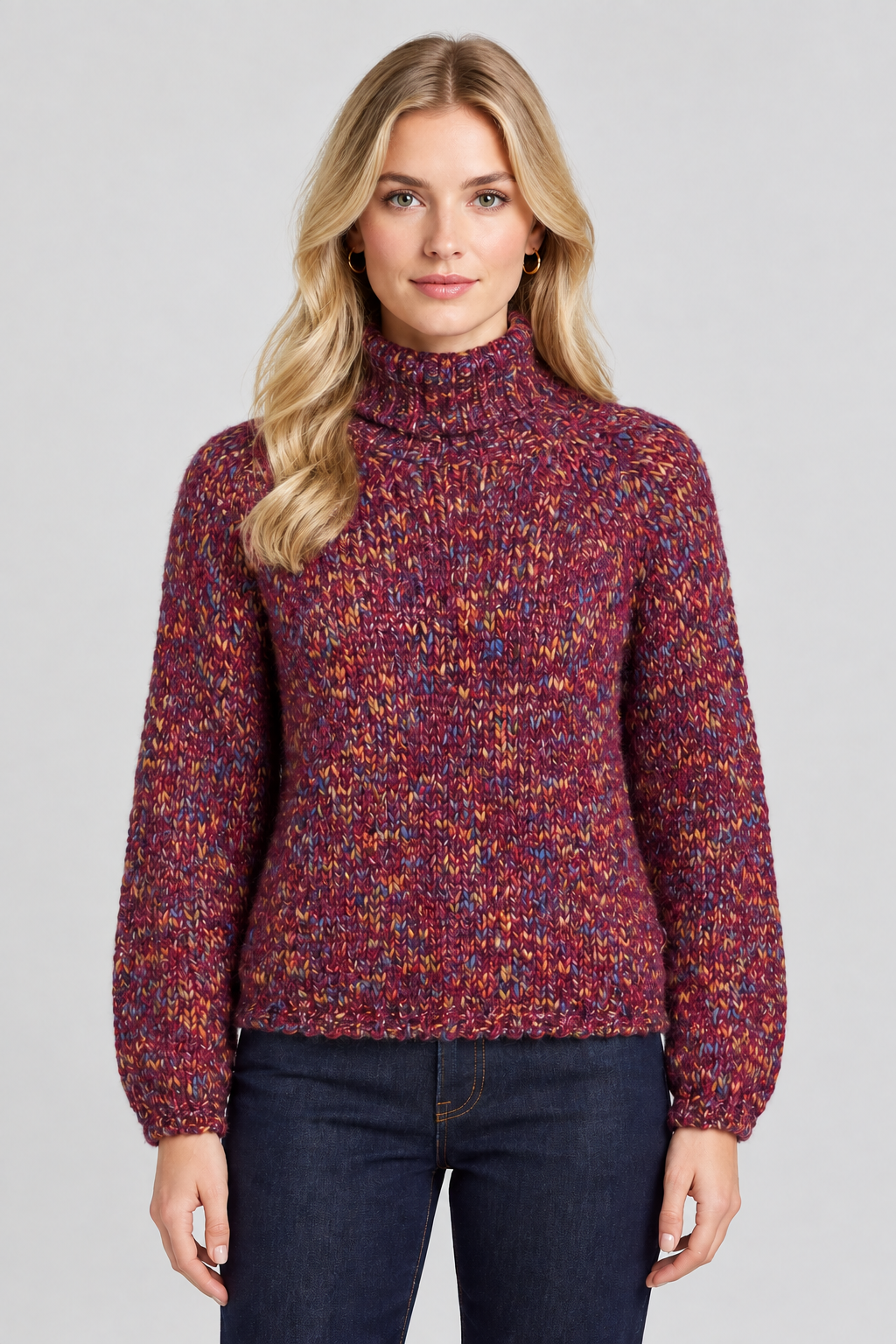 Rich & Royal Mehrfarbiger Pullover mit Stehkragen in Festive Fuchsia