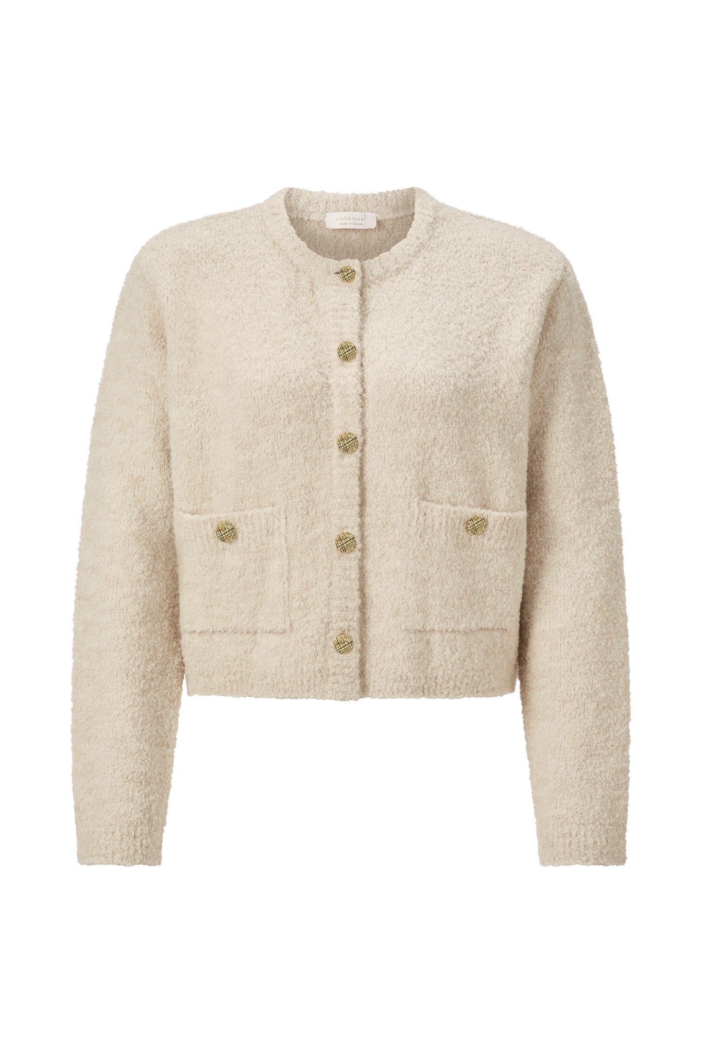 Rich & Royal Crew-Neck Cardigan Boucle in der Farbe Caffee latte