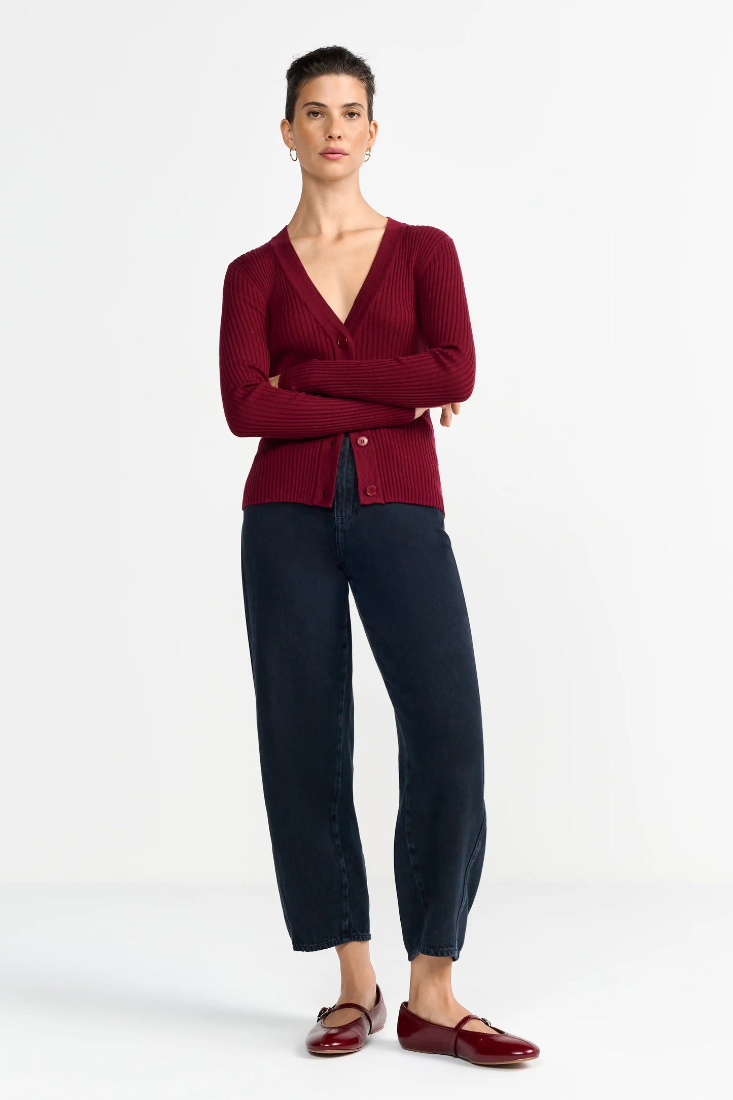Rich & Royal Merino Rib Cardigan Ruby Glow