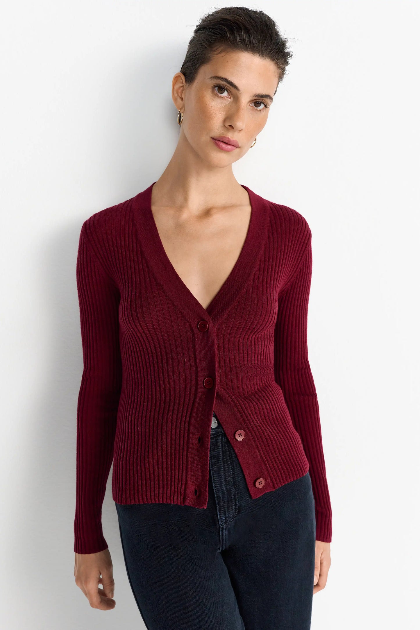 Rich & Royal Merino Rib Cardigan Ruby Glow