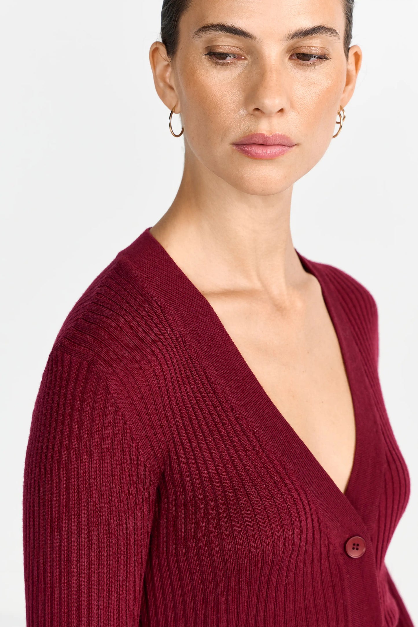 Rich & Royal Merino Rib Cardigan Ruby Glow
