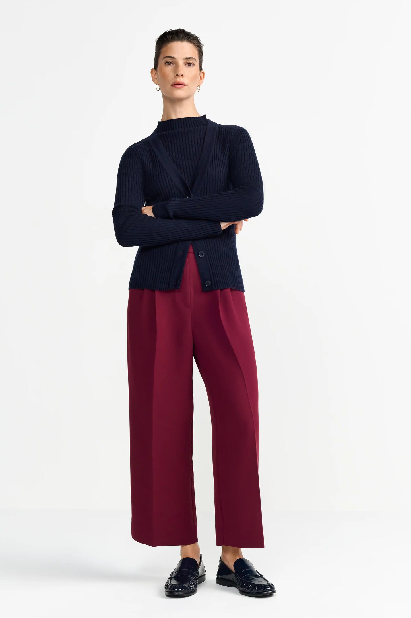 Rich & Royal Merino Rib Cardigan Midnight Blue