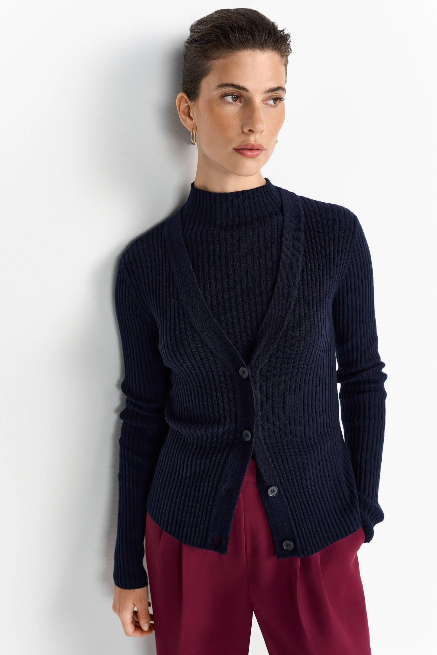 Rich & Royal Merino Rib Cardigan Midnight Blue