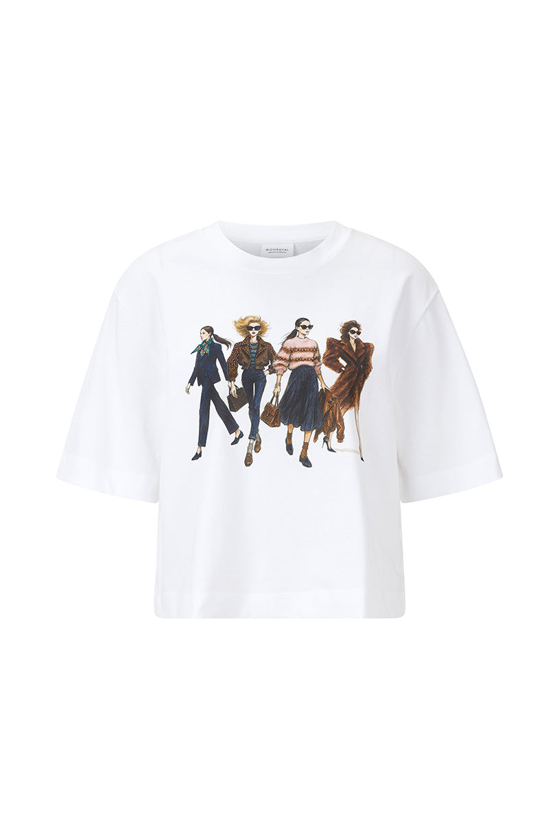 Rich & Royal Gentle Fit T-Shirt with Women Print – white