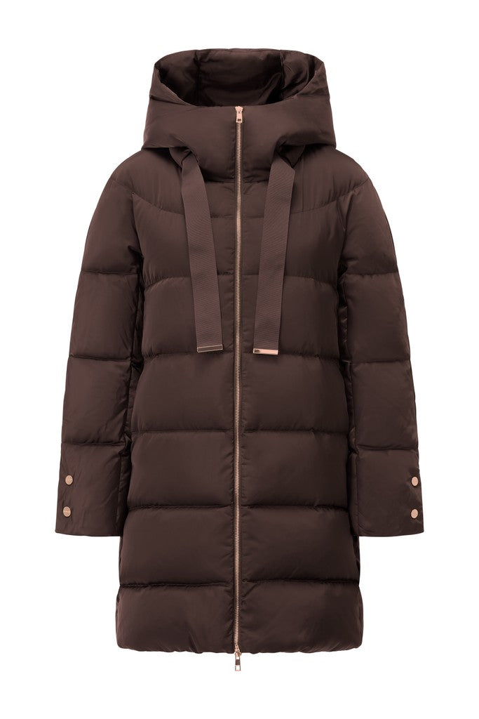 Rich & Royal Hooded Midilength Puffer Jacket in Coffee Bean