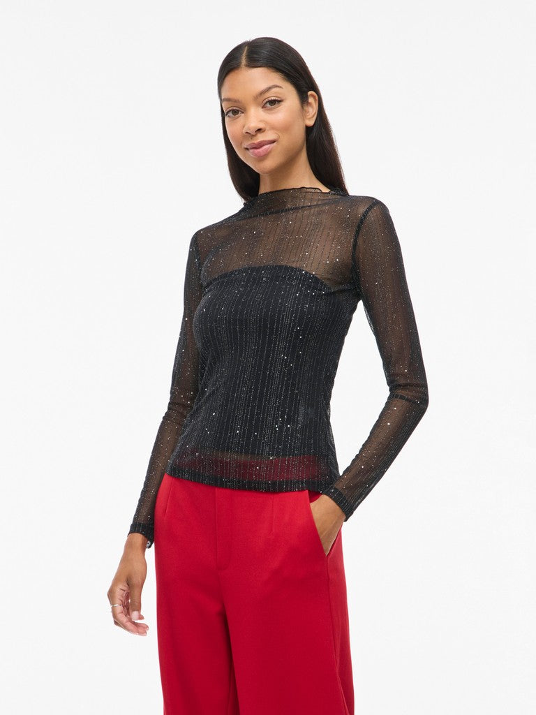 Vila Stehkragen-Longsleeve Viturno in Black Beauty