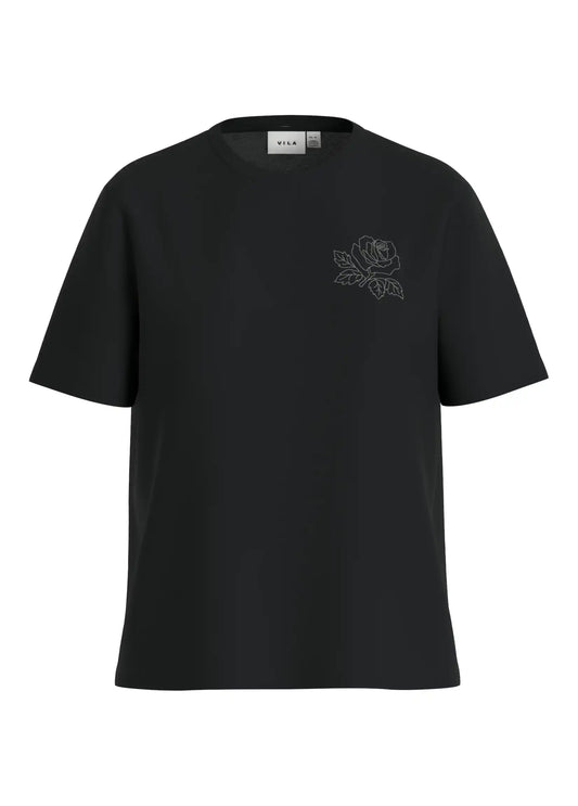 Vila Top VISYBIL ROSE EMB Black Beauty