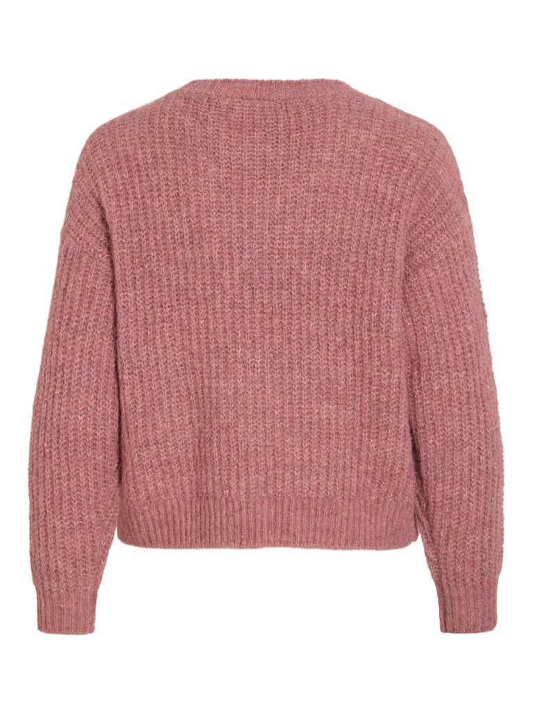 Vila Strickshirt V-Ausschnitt Langarm Strick Top Nostalgia Rose Melange