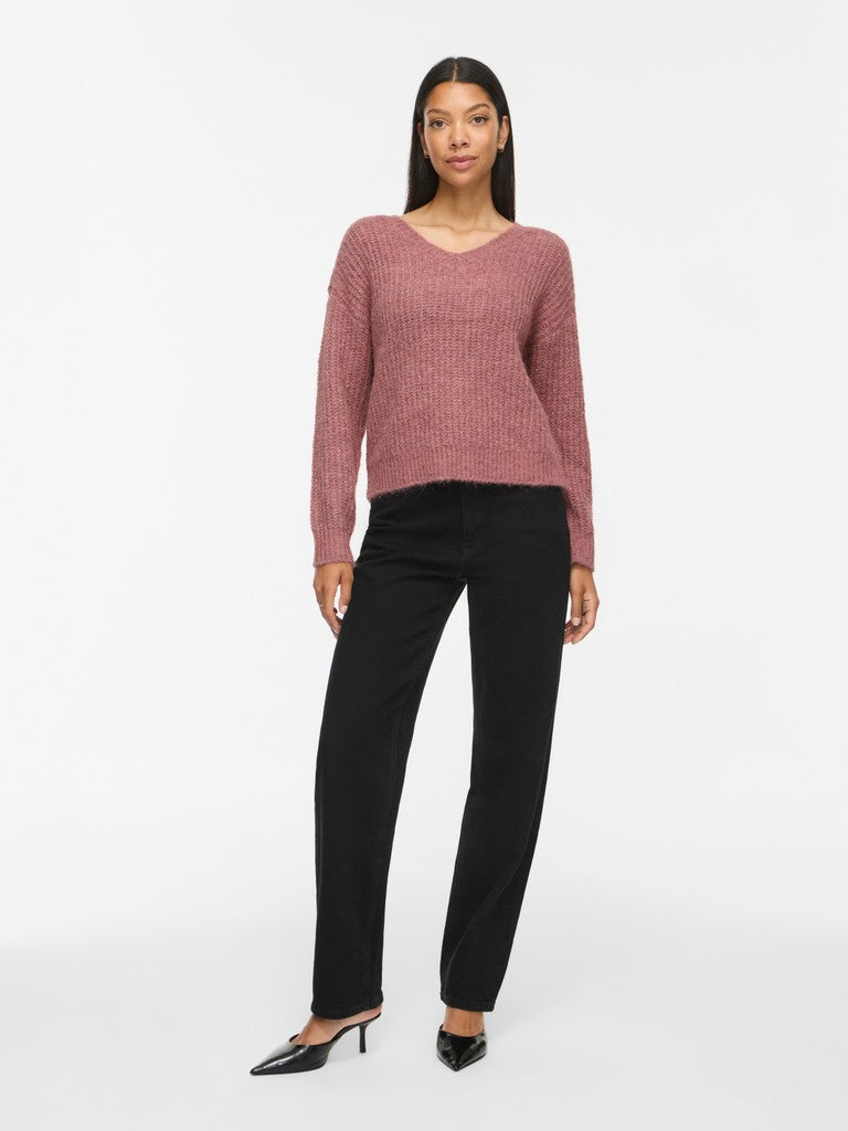 Vila Strickshirt V-Ausschnitt Langarm Strick Top Nostalgia Rose Melange