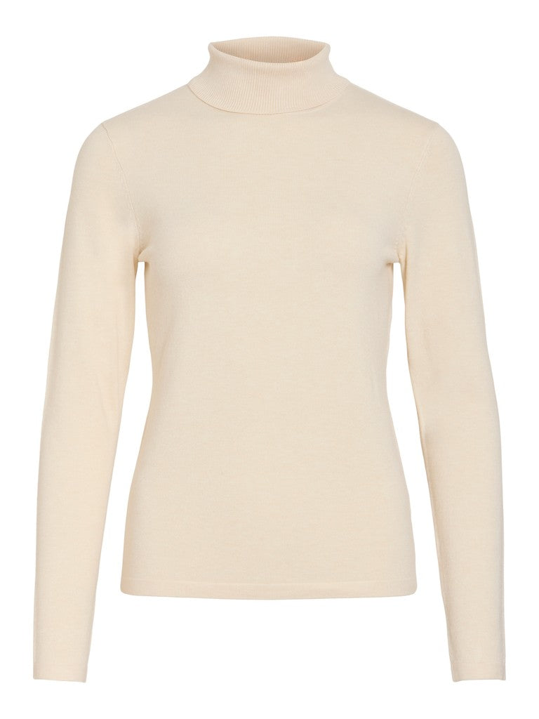 Vila Strickshirt Rollkragen Langarm Strick Top Sandshell Melange