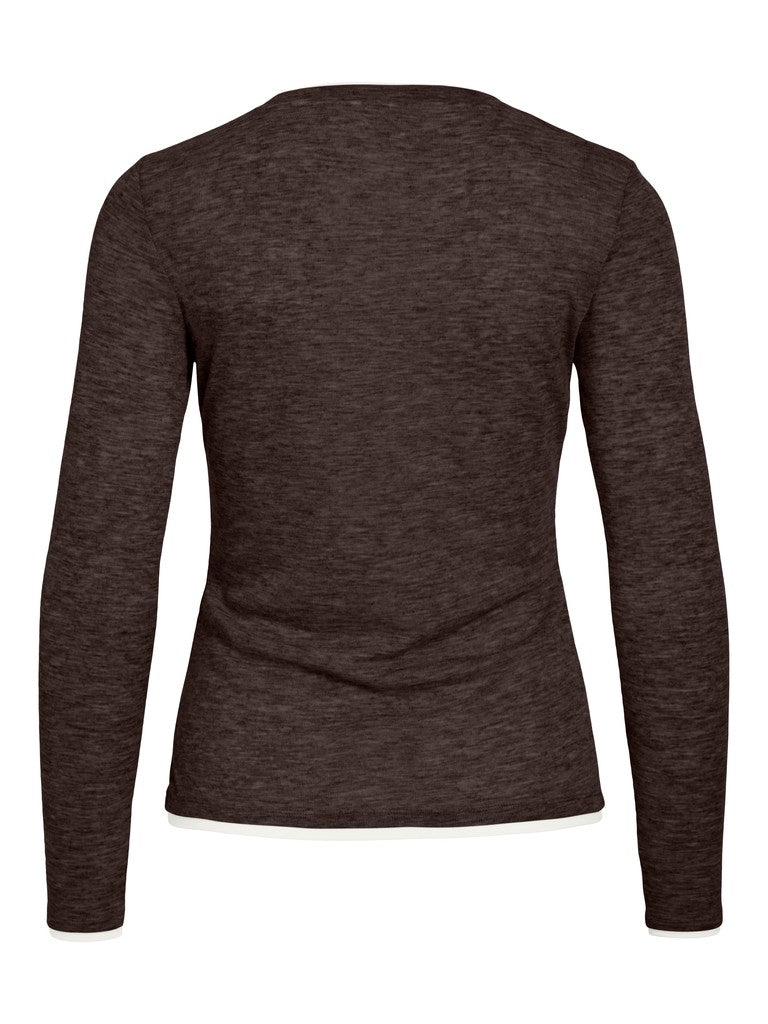 Vila Top Vielianne O-Neck Langarm in Coffee Bean