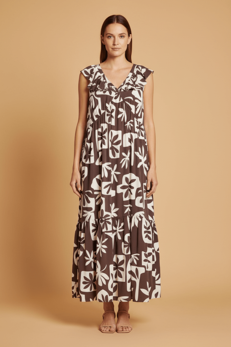 Cartoon Kleid Lang 1/2 Arm in der Farbe Braun