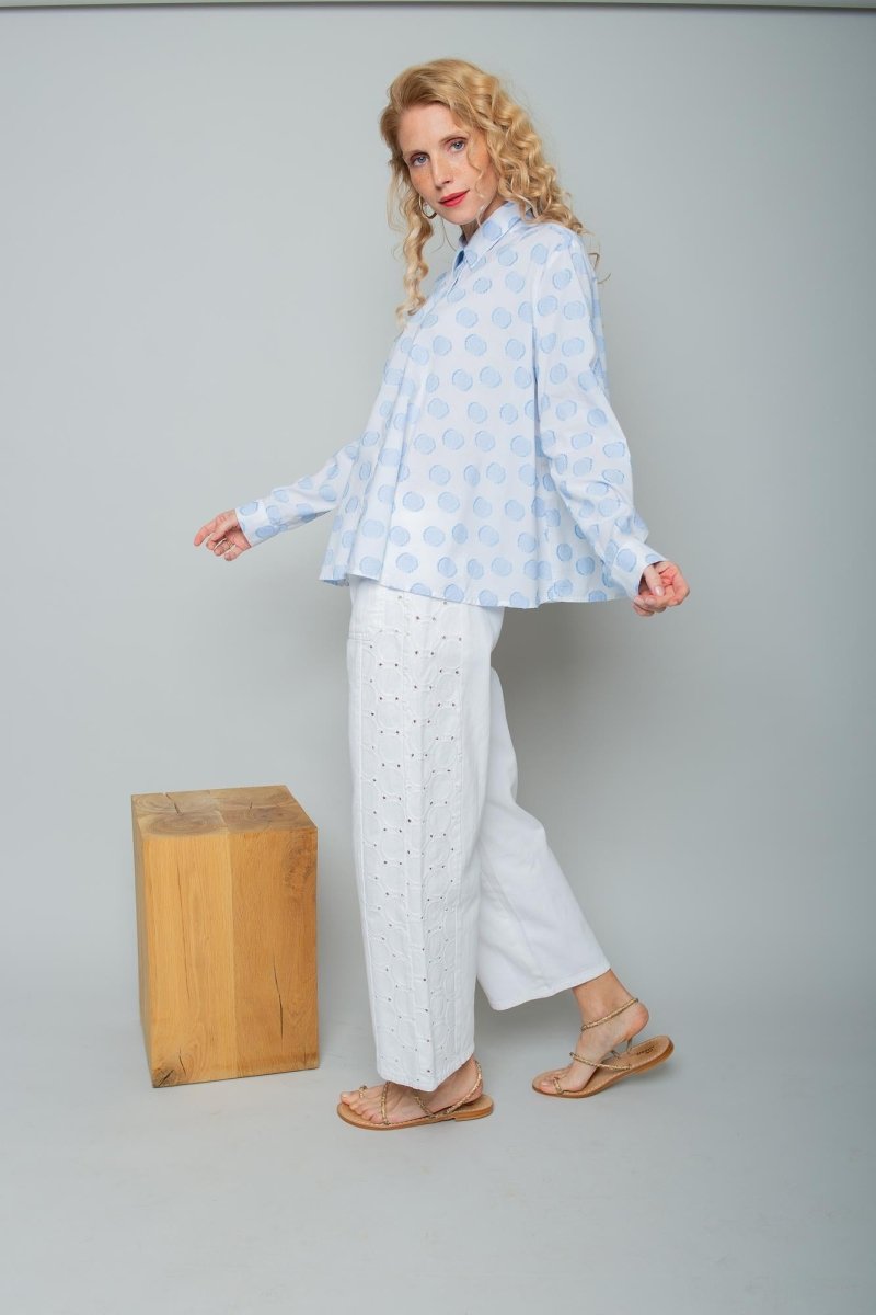 Emily Van Den Bergh Damenbluse in der Farbe white bleu dot