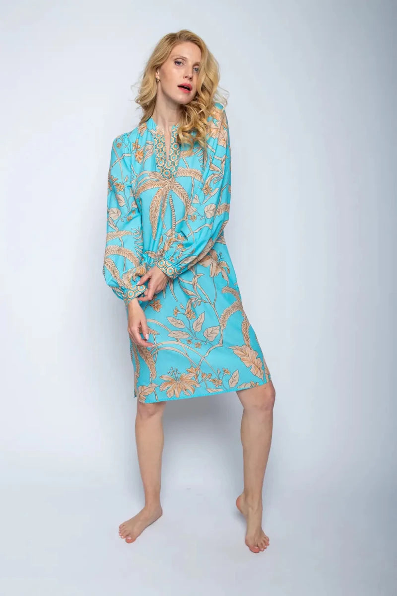 Emily Van Den Bergh Kleid mit Bordüre Aqua