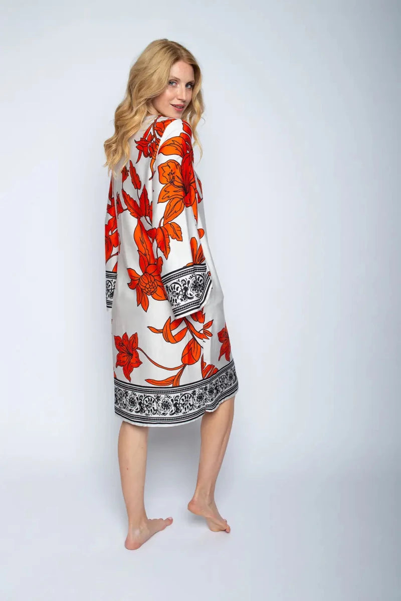 Emily Van Den Bergh Kleid Orange Black Flower