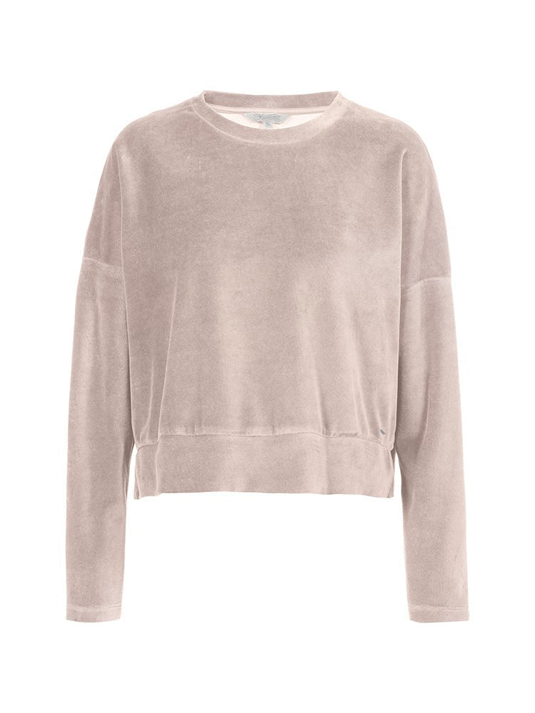 Herrlicher Sena Jersey Velour Langarmshirt in Taupe