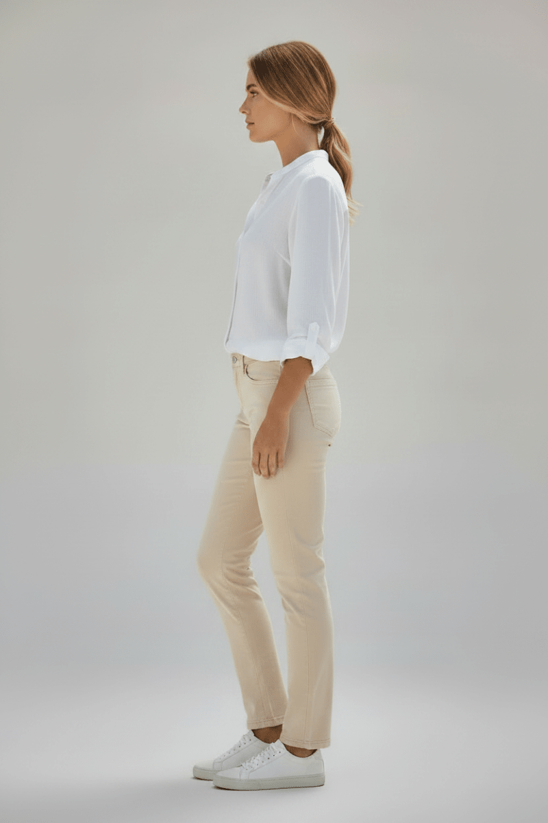 Herrlicher Shyra Tap Satin Stretch Hose für Damen in Beige
