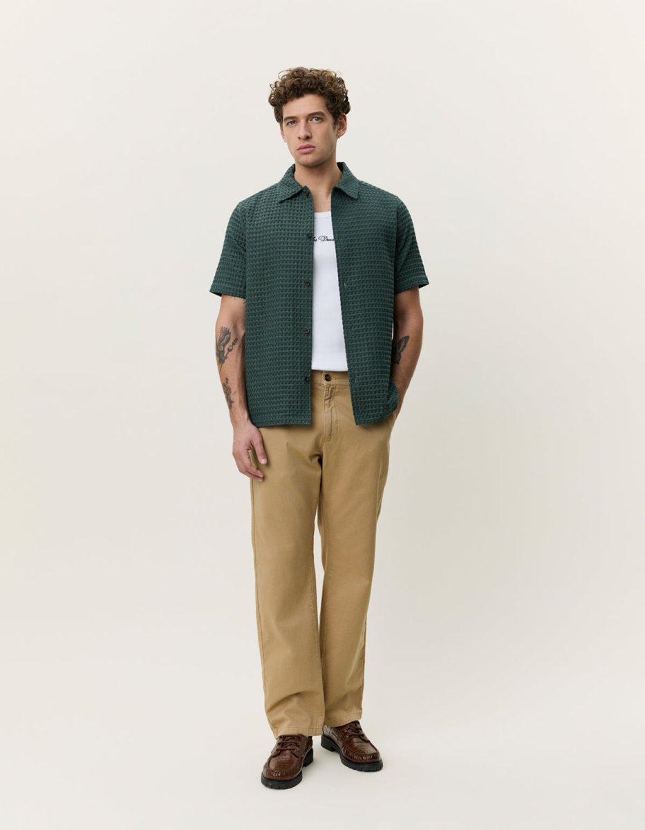 Les Deux Check Seersucker SS Shirt Hemd Loose in Grün für Herren