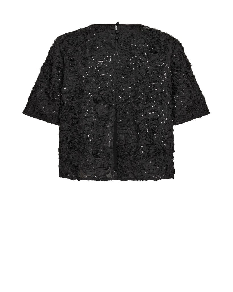 Mos Mosh Reya Paillettentop Kurzarm in Schwarz