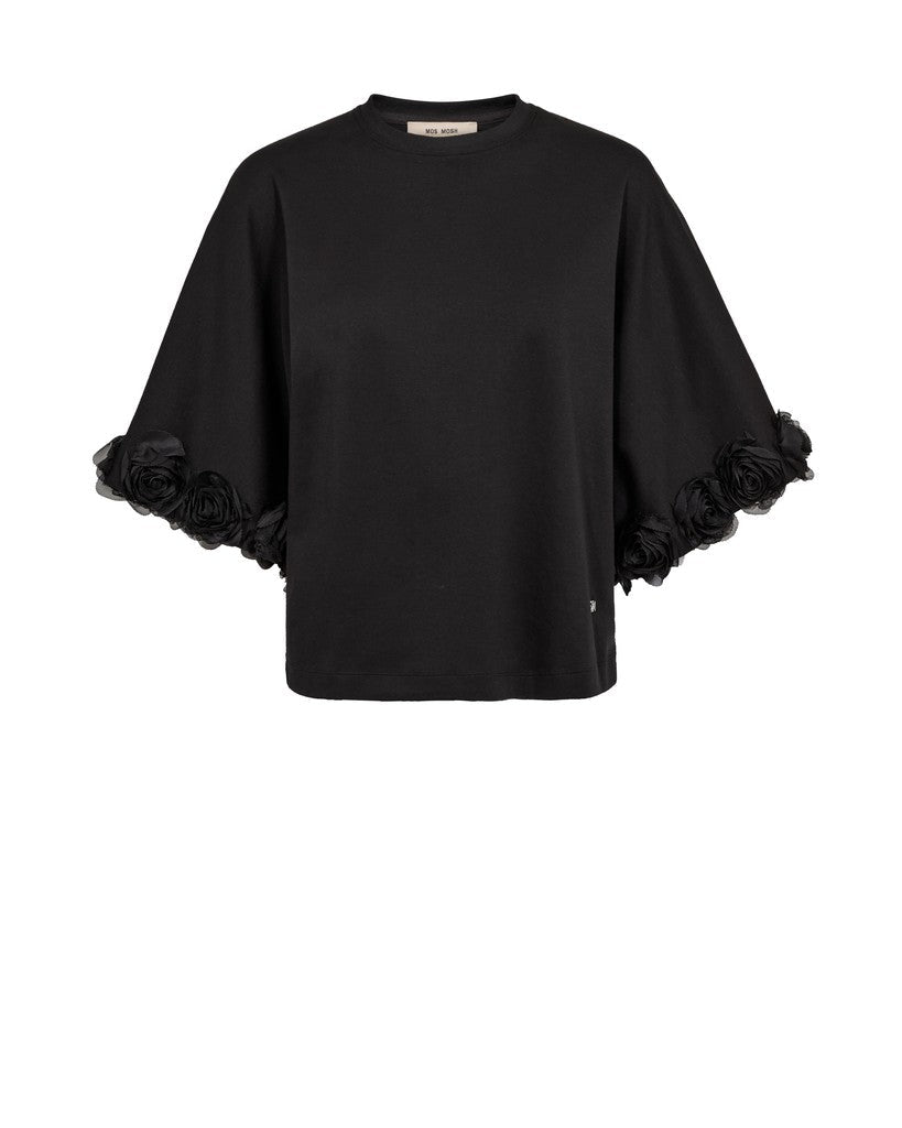 Mos Mosh Rosette Basic T-Shirt mit Rundhalsausschnitt in Schwarz