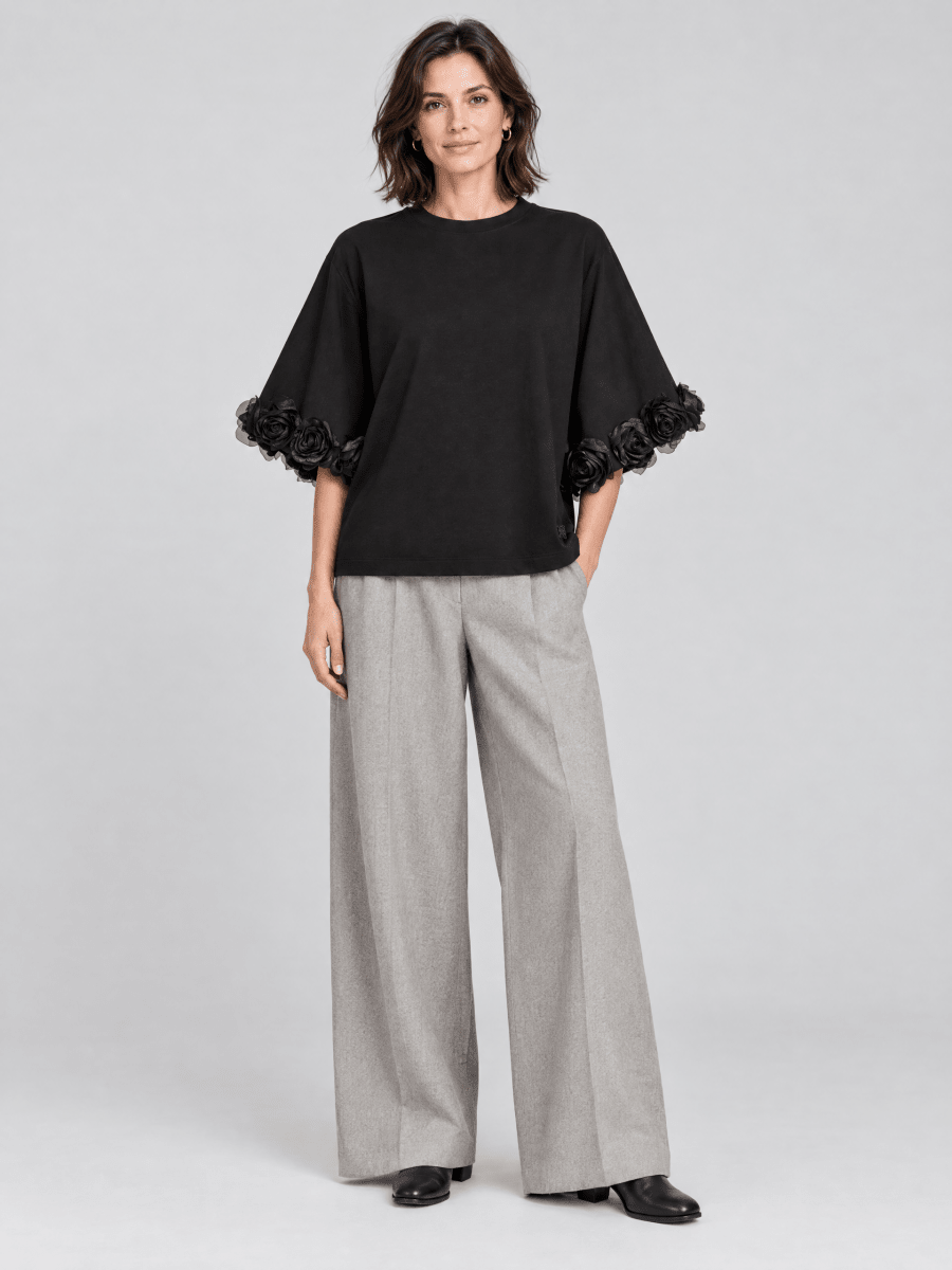 Mos Mosh Rosette Basic T-Shirt mit Rundhalsausschnitt in Schwarz