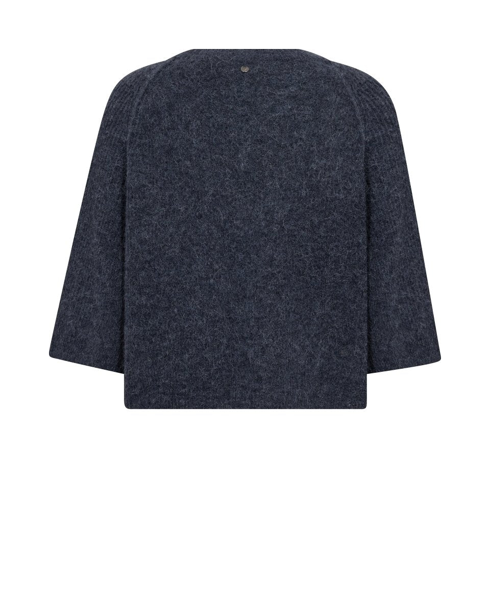 Mos Mosh Strickjacke kurzarm mit V - Ausschnitt Relaxed Fit in Blau