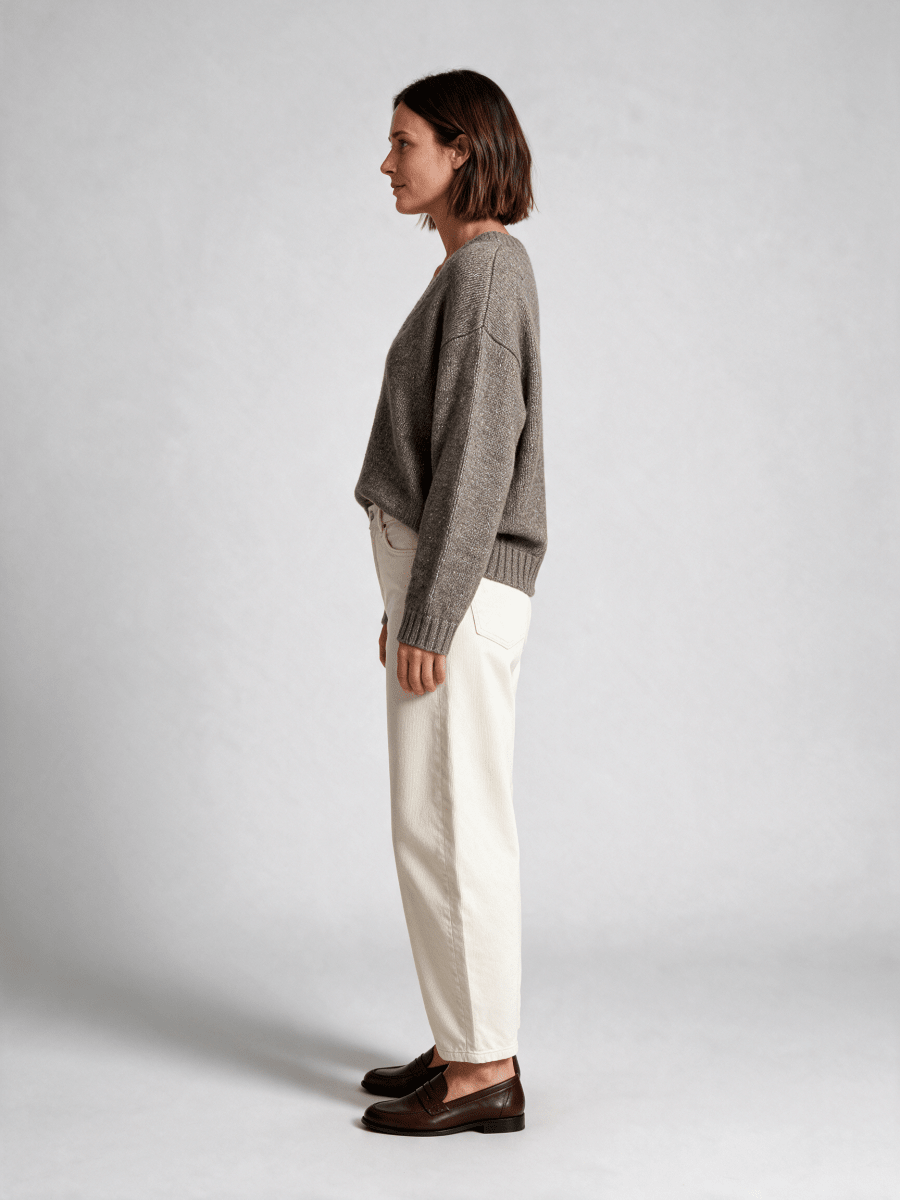 Mos Mosh Strickpullover Welma Glam V-Ausschnitt Dunkelgrau Meliert