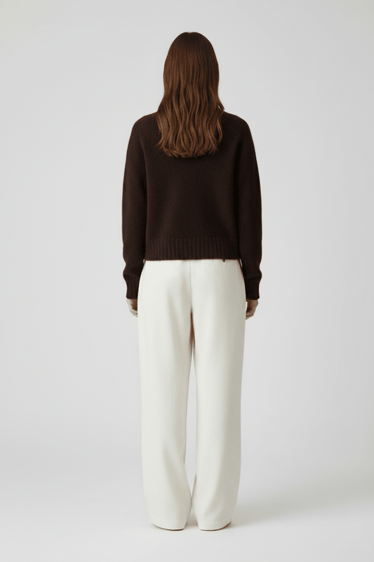 Rich & Royal Bouclé Pullover Crew Neck in Chocolate Torte