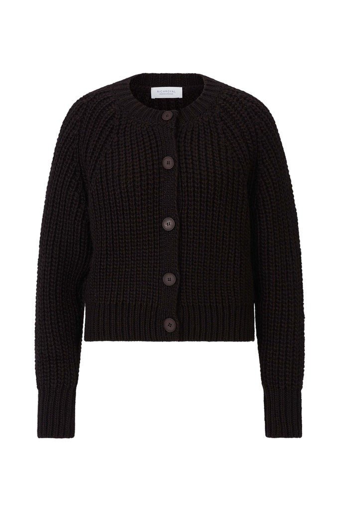 Rich & Royal Chunky Strickjacke mit Bindeband in Schokobraun