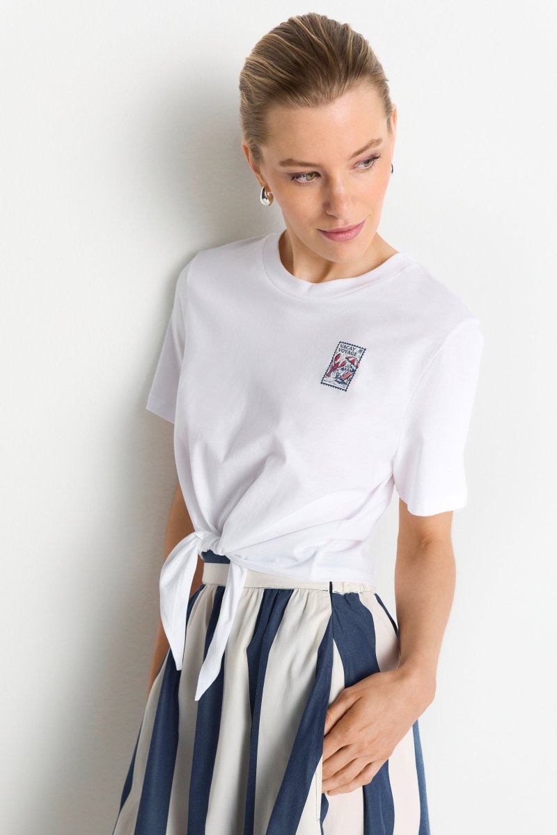 RICHROYAL Damen Knot T-Shirt mit Print in white