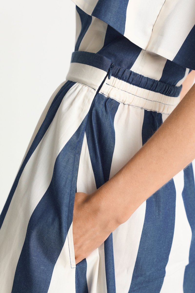 Rich & Royal Damen Midirock aus Baumwolle gestreift in midnight blue
