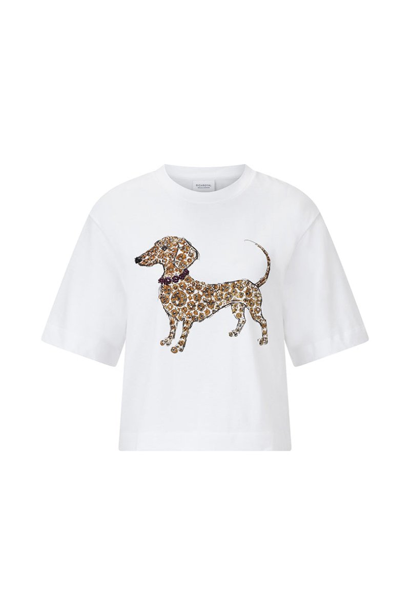 Rich & Royal Damen T-Shirt Hundeprint Weiß – Gentle Fit