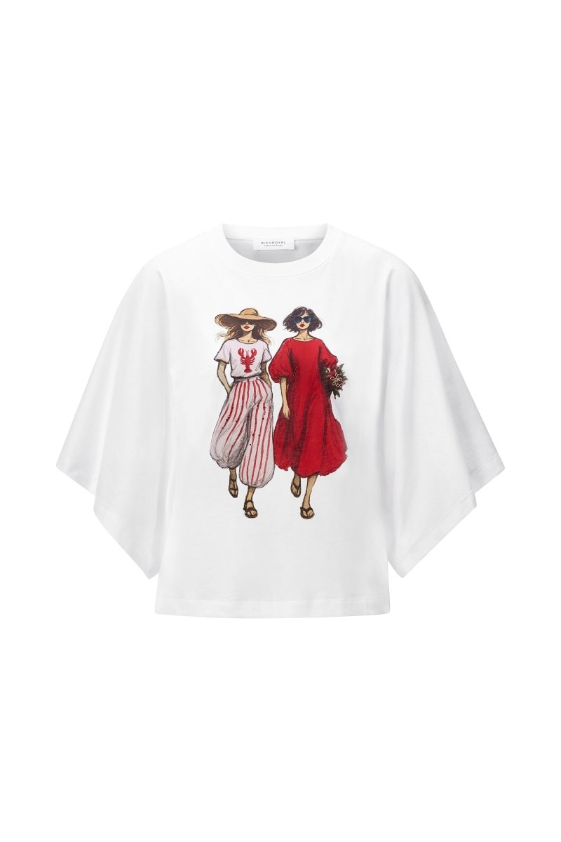 Rich & Royal Damen Wide Fit T-Shirt mit Dolman - Ärmeln in white