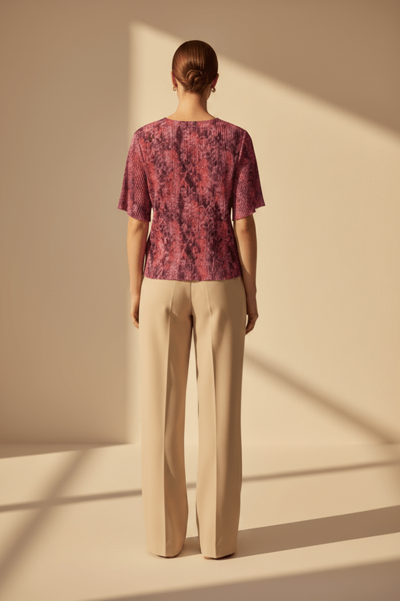 Rich & Royal Dot Print Crinkle T-Shirt in Mulberry